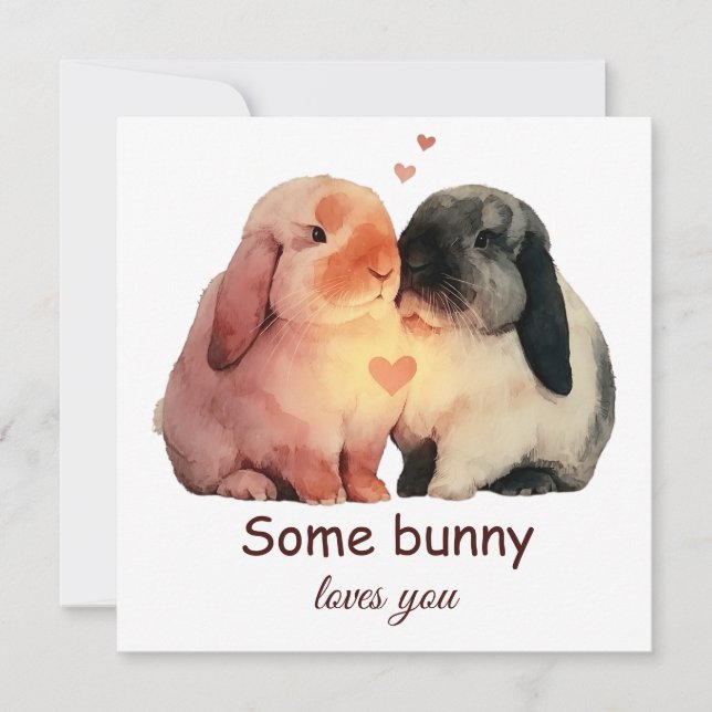 Cartão Algum Coelhinho Ama Você Casal Amor (Frente)