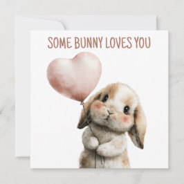 Cartão Algum Coelhinho Ama Você com Balão de Coração