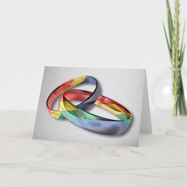 Cartão Alianças de casamento do arco-íris para a (Frente)