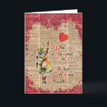 Cartão Alice, citações loucas da colagem do vintage do<br><div class="desc">Vintage Alice no „do país das maravilhas que é eu…" cite a ilustração do vintage sobre uma página inglesa velha do livro do dicionário de 100 anos. Este design incrível decorará todo o artigo que você quiser os olhares grandes no roupa, está fazendo olhares da roupa original e vintage. Igualmente...</div>