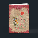 Cartão Alice, citações loucas da colagem do vintage do<br><div class="desc">Vintage Alice no „do país das maravilhas que é eu…" cite a ilustração do vintage sobre uma página inglesa velha do livro do dicionário de 100 anos. Este design incrível decorará todo o artigo que você quiser os olhares grandes no roupa, está fazendo olhares da roupa original e vintage. Igualmente...</div>