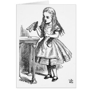 Cartão Alice com a "bebida mim" garrafa