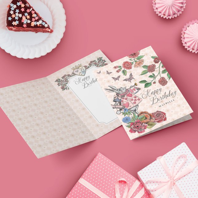 Cartão Alice no País das Maravilhas, Coelho Branco Feliz  (Criador carregado)