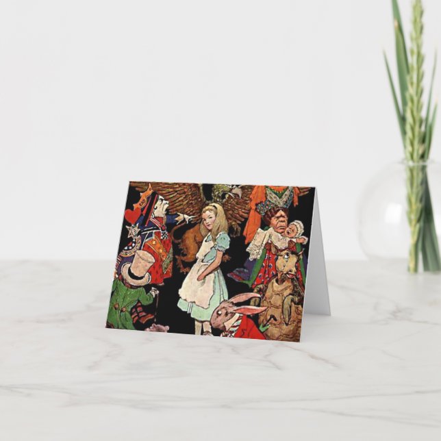 Cartão Alice no país das maravilhas com ilustração dos (Frente)