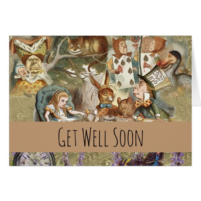 Cartão Alice no País das Maravilhas dos Convidados do Tea (Frente Horizontal)