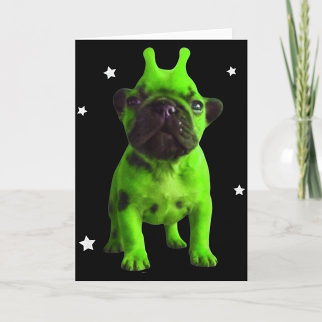 Cartão Alien Dog Meme Retro Silly Dog Vintage Space Pibbl (Frente)