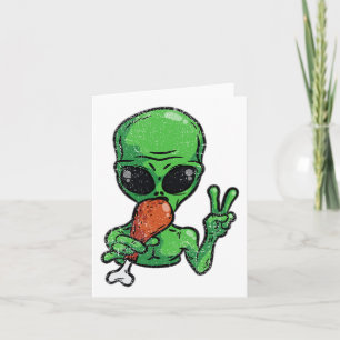 Cartão Alienígena Comendo Turquia Dia de Ação de Graças E
