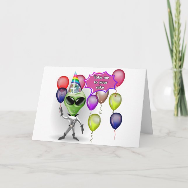 Cartão Alienígena do aniversário (Frente)