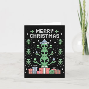 Cartão Alienígena engraçada Trio Feliz de Natal Feio Sant