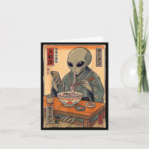 Cartão Alienígena engraçado comendo ramen retrô japonês h