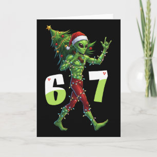 Cartão Alienígena engraçado de Natal Seis Sete Meme 67 Ch
