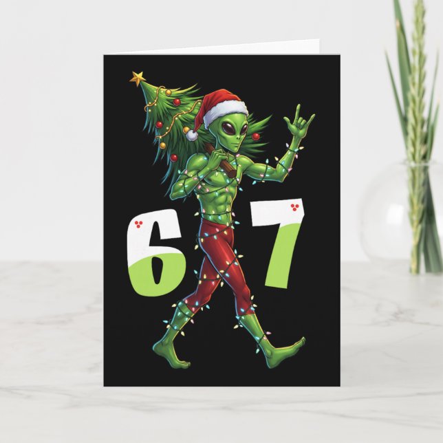 Cartão Alienígena engraçado de Natal Seis Sete Meme 67 Ch (Frente)