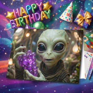 Cartão Alienígena Estelar Desejando um Aniversário de U