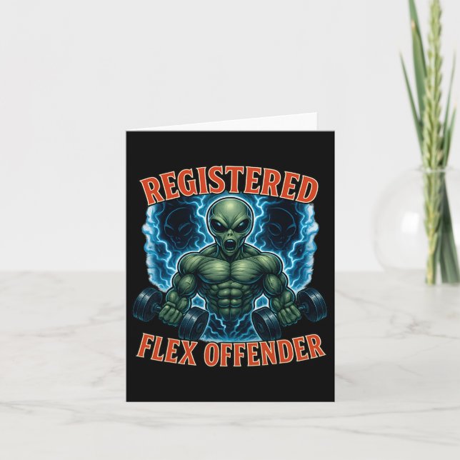 Cartão Alienígena Muscular Registrada Flex Offender Funny (Frente)