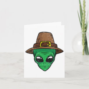 Cartão Alienígena Pilgrim Hat Dia de Ação de Graças Legal