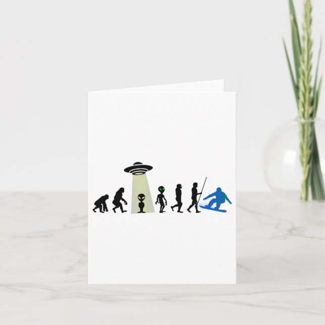 Cartão Alienígena Snowboard Evolution Pun Piada Embarque  (Frente)