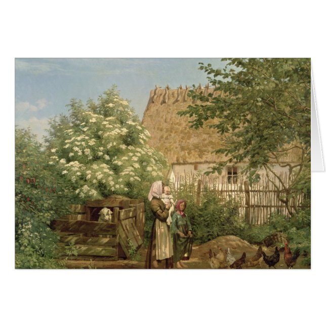 Cartão Alimentando as galinhas (Frente Horizontal)