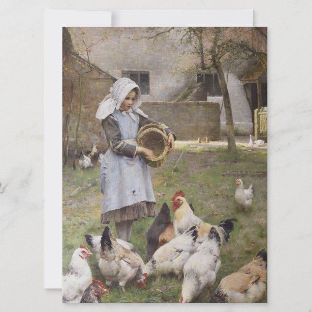 Cartão Alimentando os frangos (por Walter Frederick Osbor (Frente)