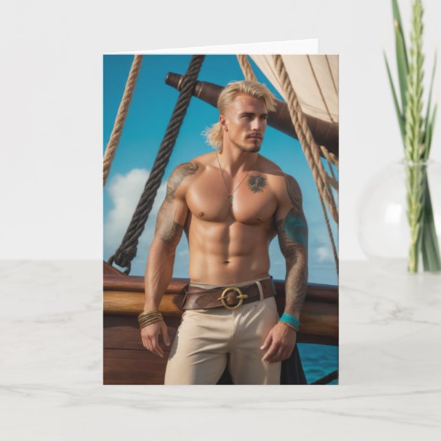 Cartão All Hands on Deck Hot Guy Greetings Card (Frente)