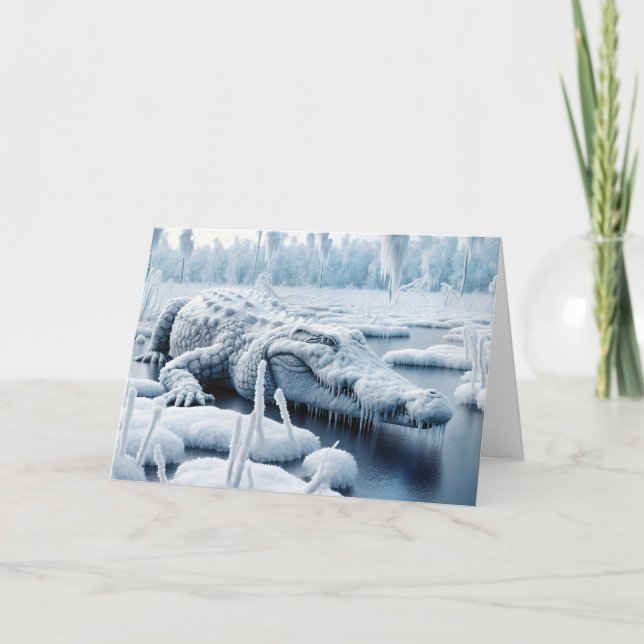 Cartão Alligador De Aniversário No Pântano De Neve (Frente)