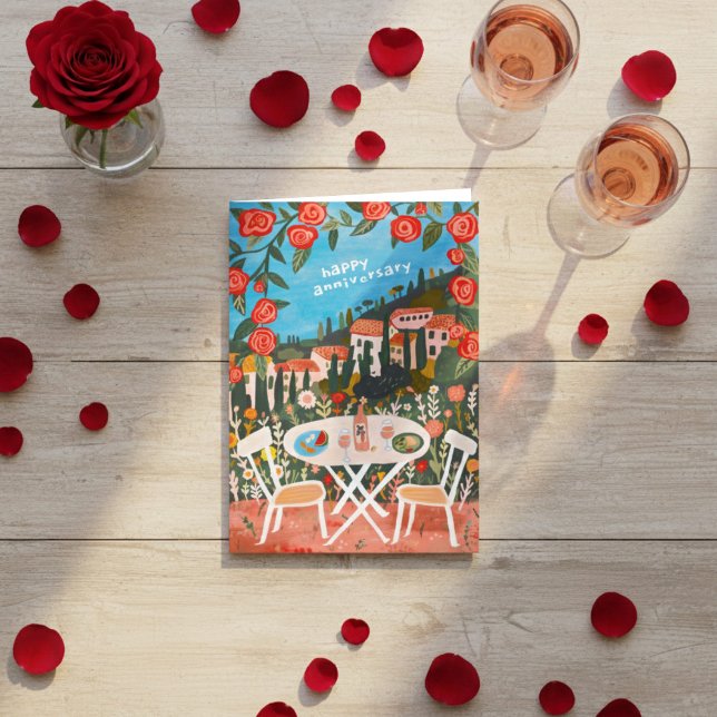 Cartão Almoço com uma visão de Gouache do campo (Lunch with A View Anniversary Countryside Gouache Card
)