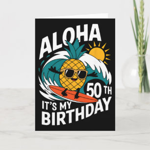 Cartão Aloha 50º Aniversário Havaí Abacaxi Surf Tropical