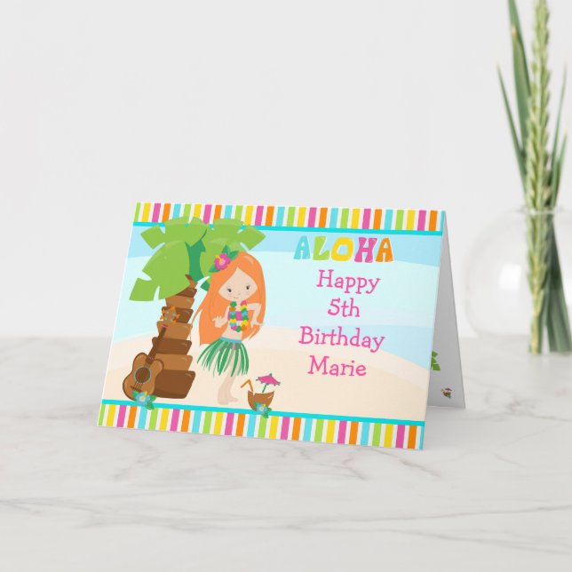 Cartão Aloha Red Hair Girl Birthday (Frente)
