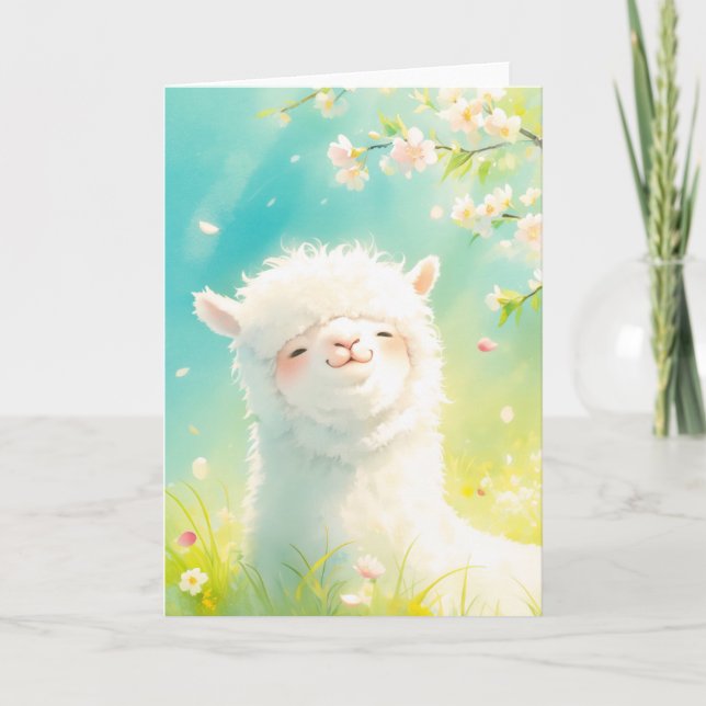 Cartão Alpaca Basking in Floral Blooms (Frente)