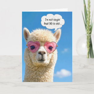 Cartão Alpaca de Aniversário de 90 anos com Óculos de Cor