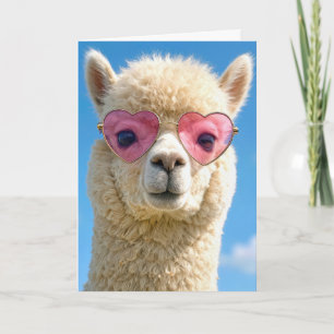 Cartão Alpaca de Aniversário Usando Óculos Cor-de-Rosa em