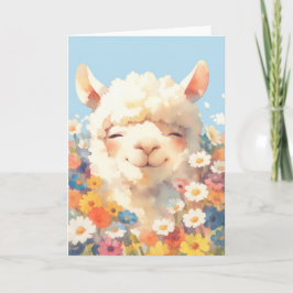 Cartão Alpaca se Escondendo entre as Flores