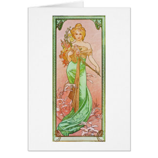 Cartão Alphonse Mucha as estações: Primavera Printemps