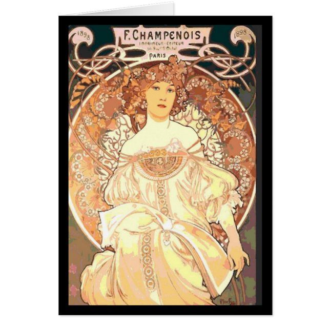 Cartão Alphonse Mucha Champenois Mulher (Frente)