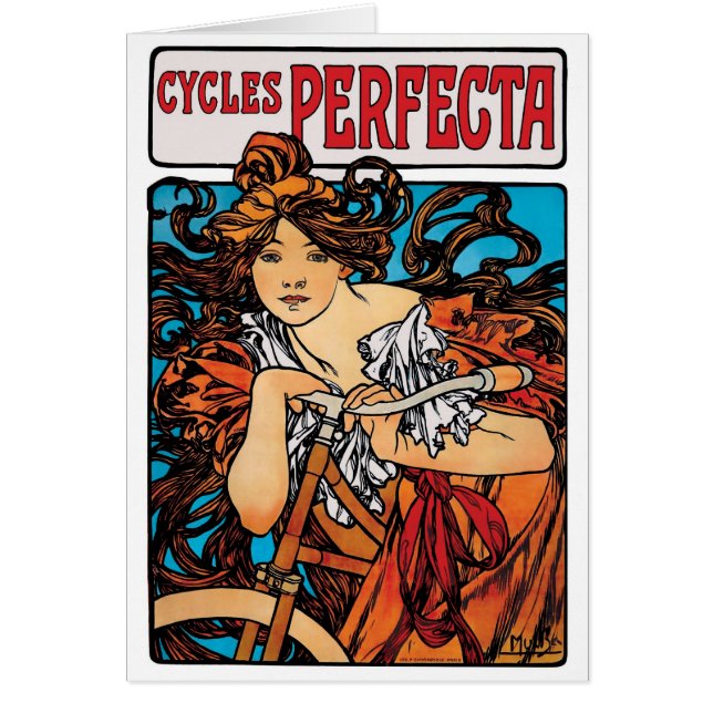 Cartão Alphonse Mucha - Ciclos Perfecta Retro Art Nouveau (Frente)