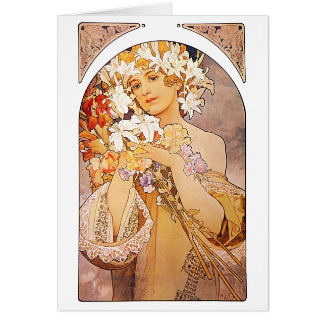 Cartão Alphonse Mucha Flower (Frente)