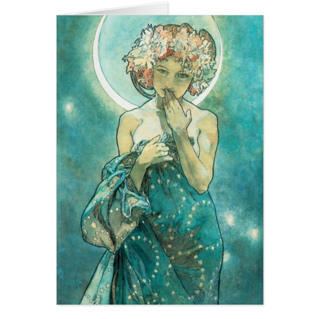 Cartão Alphonse Mucha Moonlight Clair De Lune Art Nouveau (Frente)