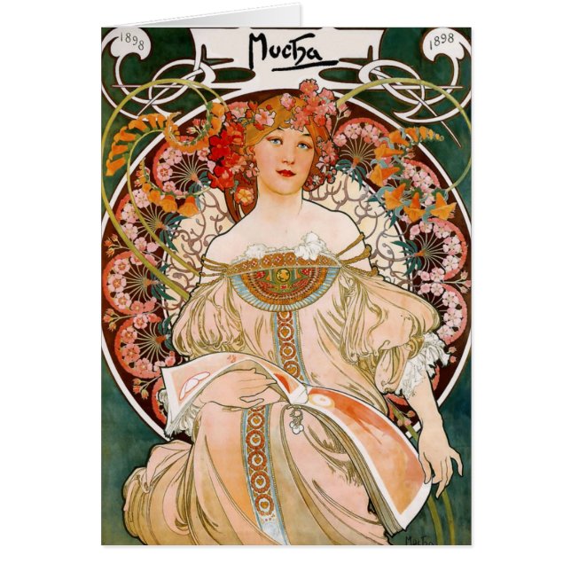 Cartão Alphonse Mucha - primavera (Frente)