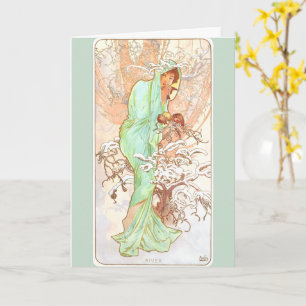 Cartão Alphonse Mucha Winter Vintage Art Nouveau Painting