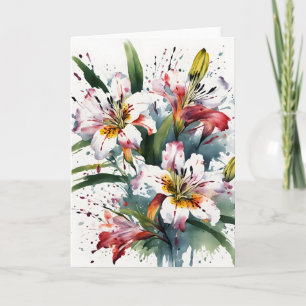 Cartão Alstroemeria - Flores aquarela