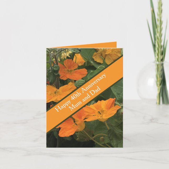 Cartão alternativo Nasturtium do 40º aniversário do casam (Frente)