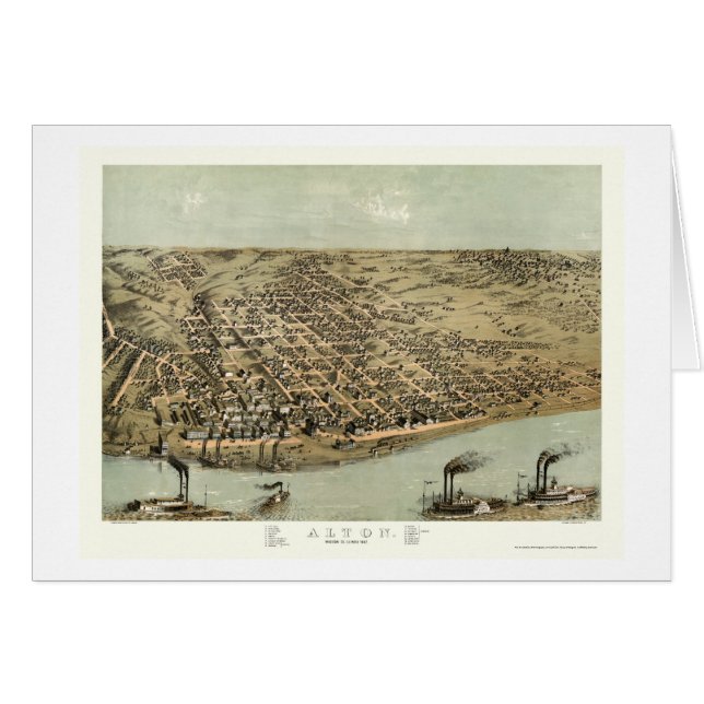 Cartão Alton, mapa panorâmico do IL - 1867 (Frente Horizontal)