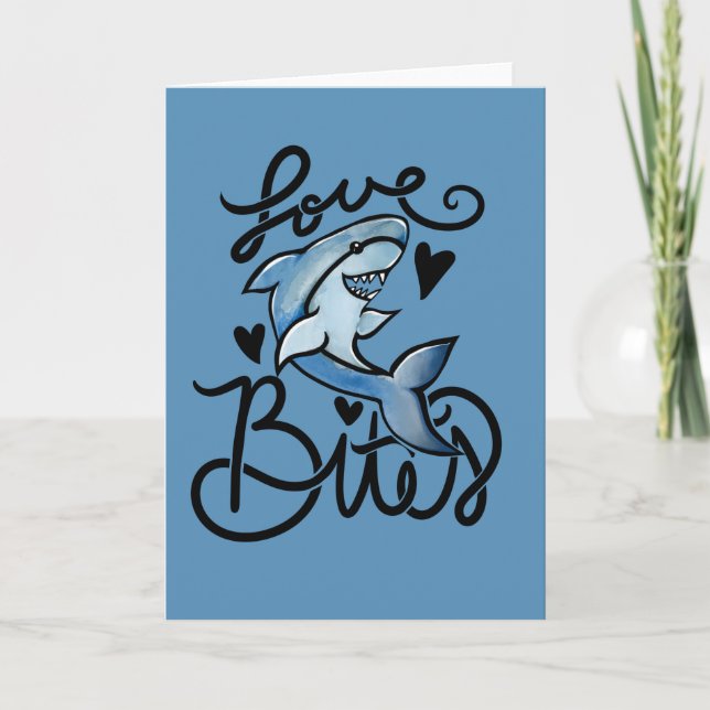 Cartão Ama o BITES, um tubarão Dia de os namorados engraç (Frente)