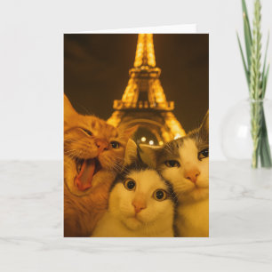 Cartão Amante do Grupo de Selfie de Gato Noturno de Paris