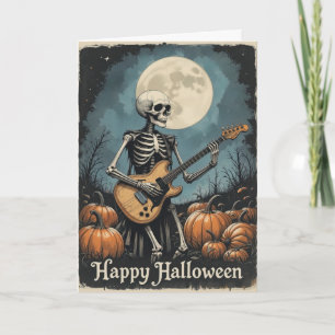 Cartão Amantes de Música do Halloween do Skeleton Rock an