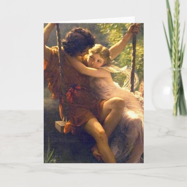 Cartão Amantes do ~ da primavera na pintura do balanço (Frente)