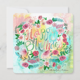 Cartão Amarelo Botânico & Flores Florais Rosa de Primaver