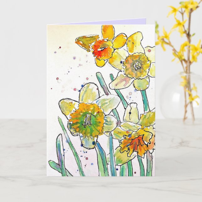Cartão Amarelo Daffodil Primavera Flor Watercolor Anivers (Flor Amarela)