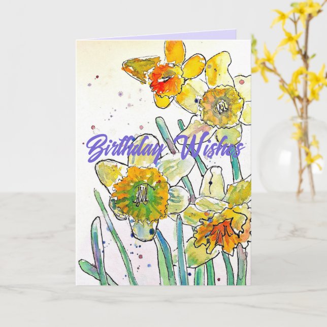 Cartão Amarelo Daffodil Primavera Flor Watercolor Anivers (Flor Amarela)