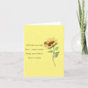 Cartão Amarelo de Abelha e Vazio de Girassol Em