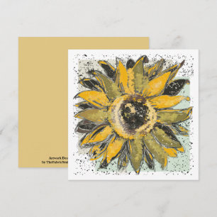 Cartão Amarelo de Girassol Verde Preto Estilo de Aquarela